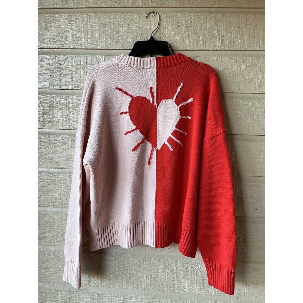 Kerri Rosenthal womens Red & Pink Radiant Heart Oversized Sweater size Medium